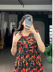 Floral Maslin Silk Printed Frock Dress – Elegant Daily Wear Casual Collection for Women