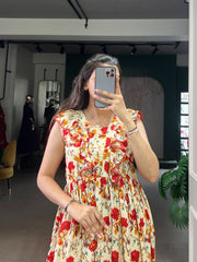 Floral Maslin Silk Printed Frock Dress – Elegant Daily Wear Casual Collection for Women