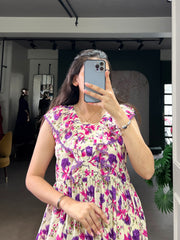 Floral Maslin Silk Printed Frock Dress – Elegant Daily Wear Casual Collection for Women
