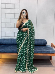 Soft Georgette Leriya Print Bandhej Saree with Embroidered Sequence Lace – Office & Daily Wear Collection