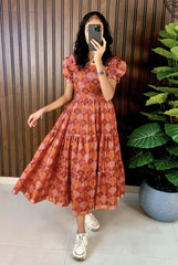 Pure Cotton Silk Digital Print Frock Dress – Full Flair Ready-to-Wear Collection