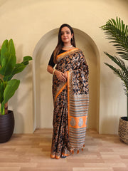 Pure Dola Viscose Saree with Premium Zari Border and Digital Print