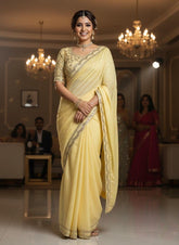 Premium Moss Chiffon Designer Saree with Sequins Lace Border - Elegant Party & Festive Wear