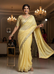Premium Moss Chiffon Designer Saree with Sequins Lace Border - Elegant Party & Festive Wear