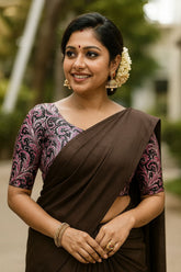 Kashmiri Cotton Kalamkari Saree with Soft Silk Blend and Elegant Latkan