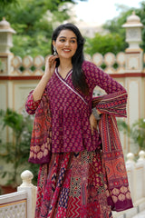 Navratri Special Collection – Bagru Hand Block Printed Designer Angrakha Choli & Skirt with Mulmul Dupatta