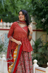 Navratri Special Collection – Bagru Hand Block Printed Designer Angrakha Choli & Skirt with Mulmul Dupatta