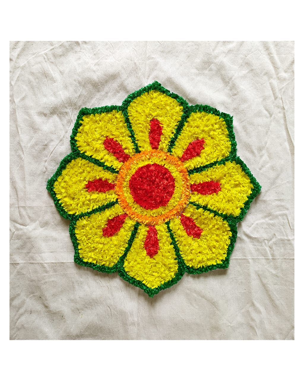 Handmade Rangoli Mat – Yellow Floral Design
