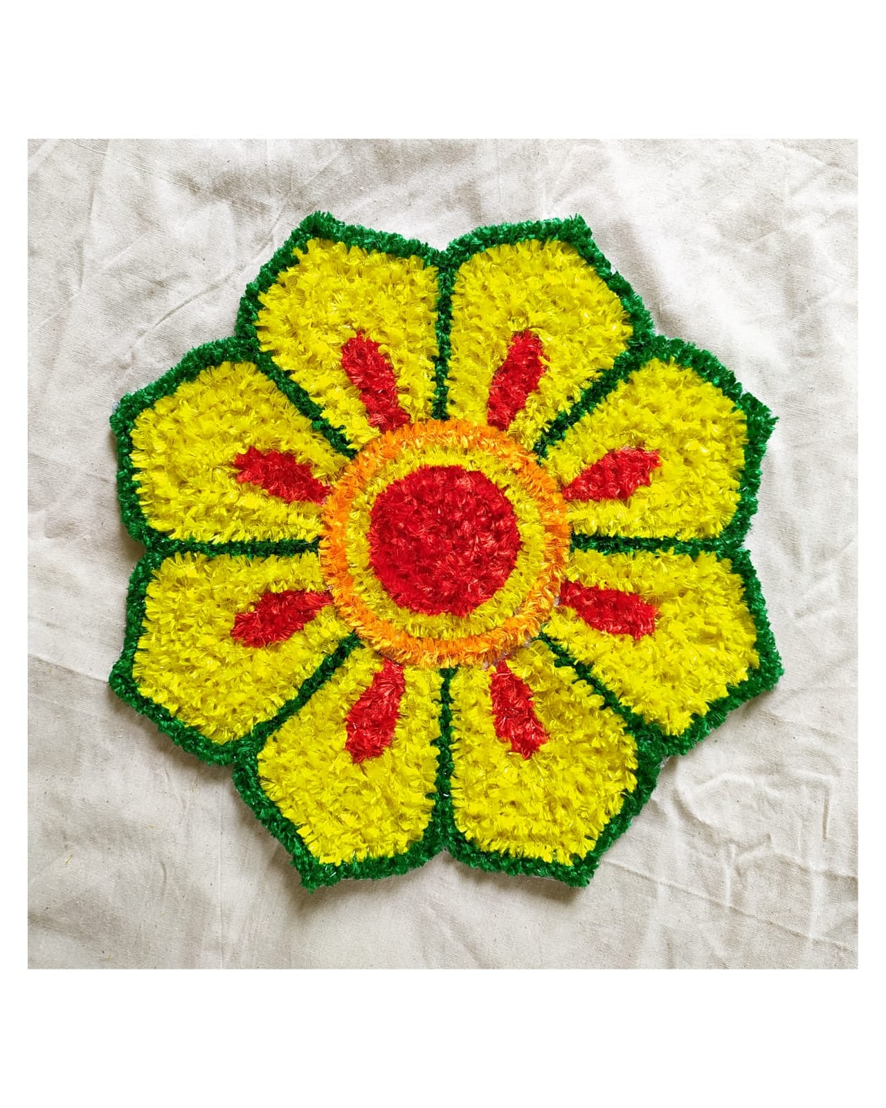 Handmade Rangoli Mat – Yellow Floral Design