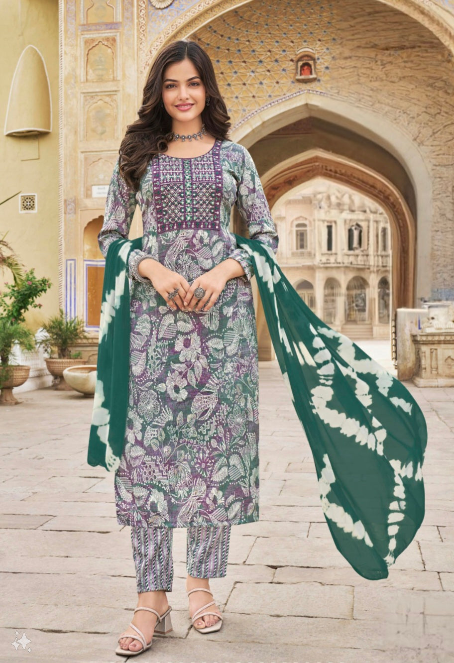 Kavya Kurti Set (with Dupatta) - Purple Theme