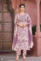 Kavya Kurti Set (with Dupatta) - Purple Theme