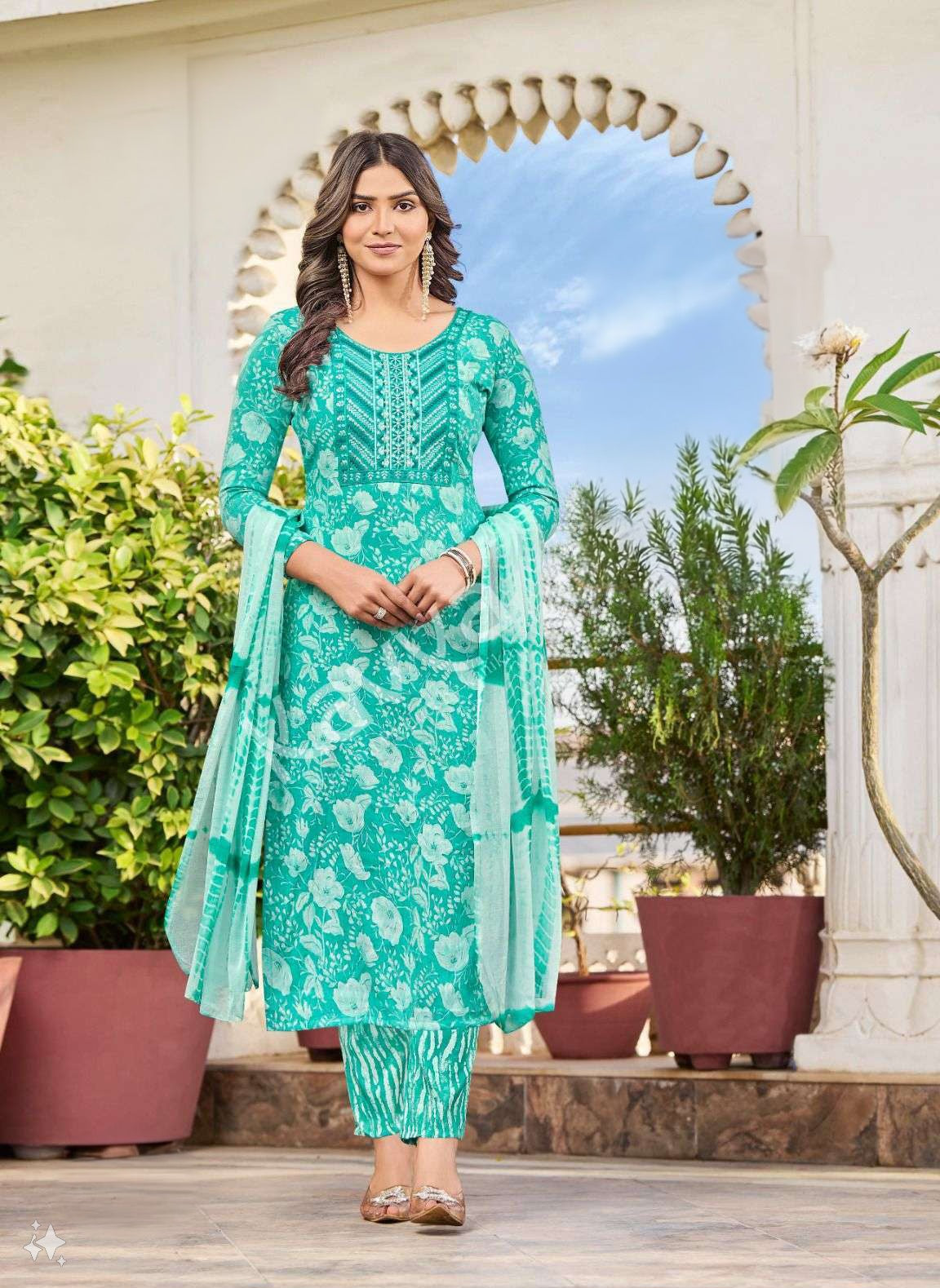 Kavya Kurti Set (with Dupatta) - Turquose/Teal