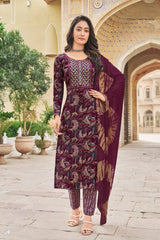 Kavya Kurti Set (with Dupatta) - Burgandy