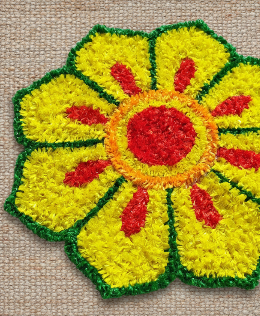 Handmade Rangoli Mat – Yellow Floral Design
