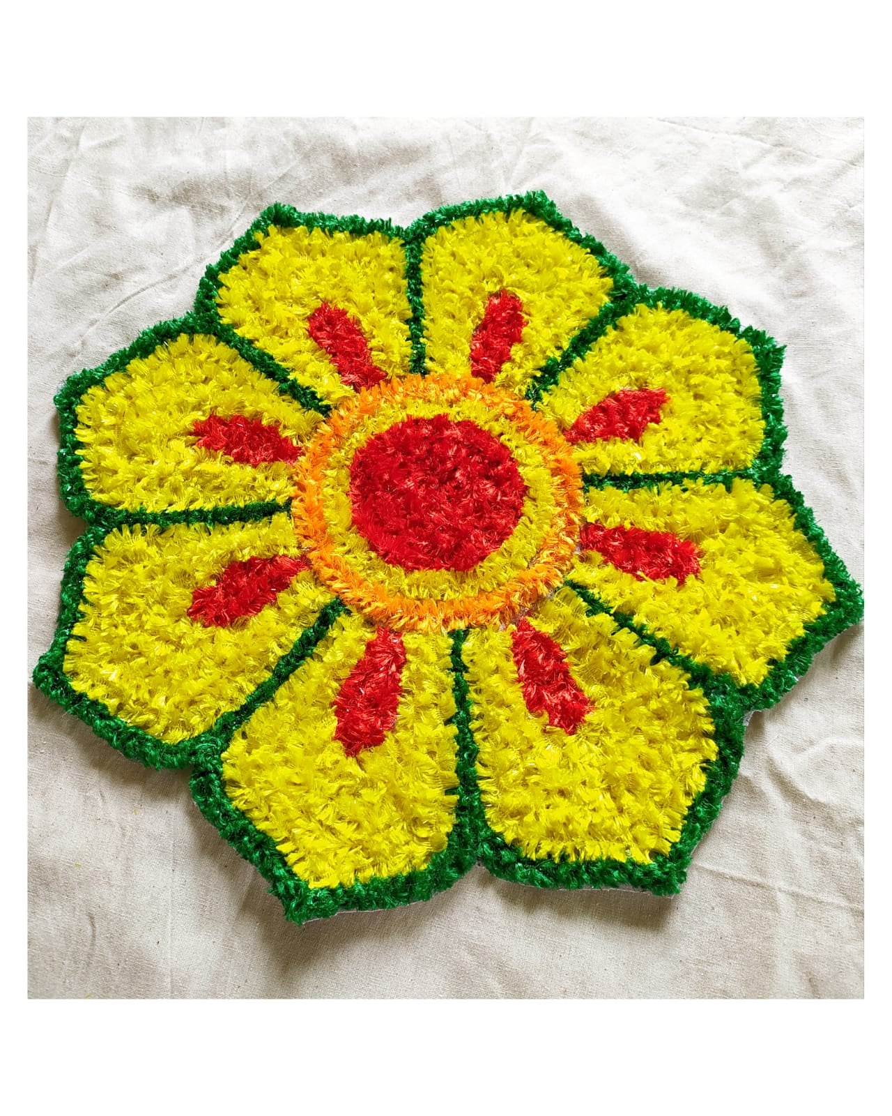 Handmade Rangoli Mat – Yellow Floral Design