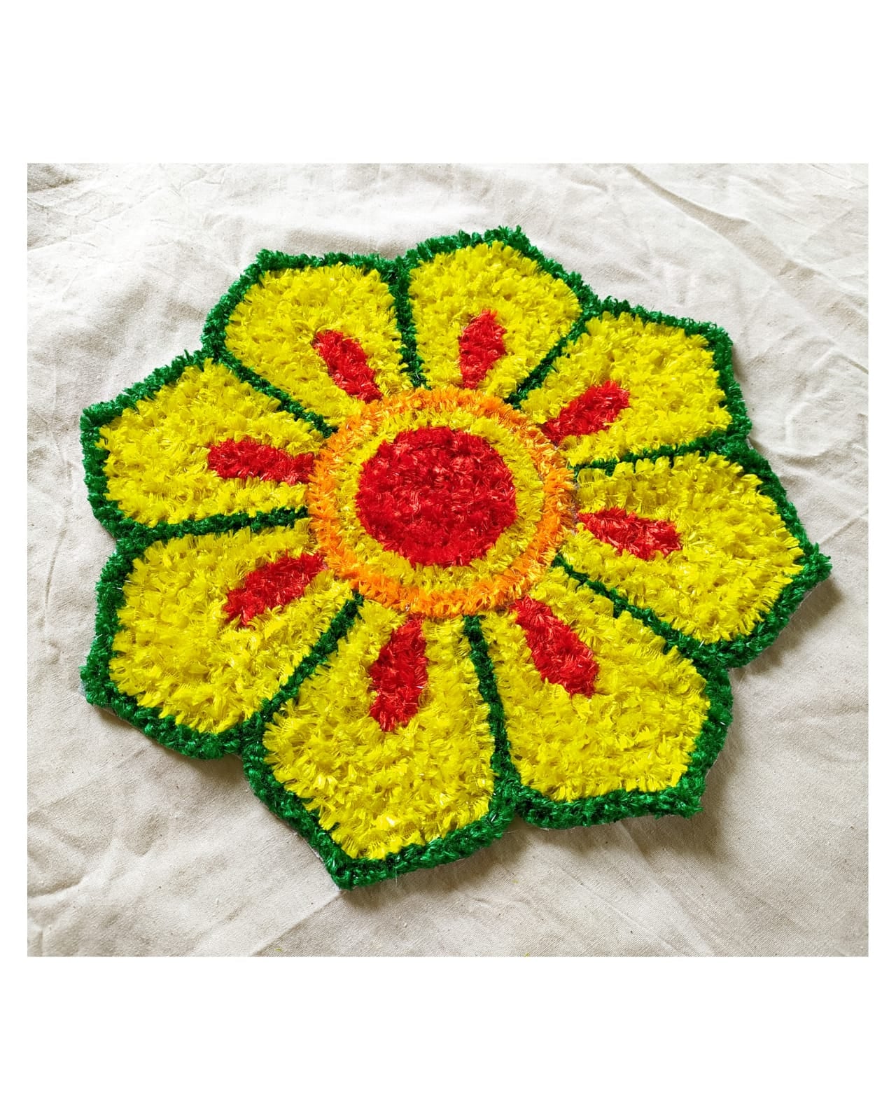 Handmade Rangoli Mat – Yellow Floral Design