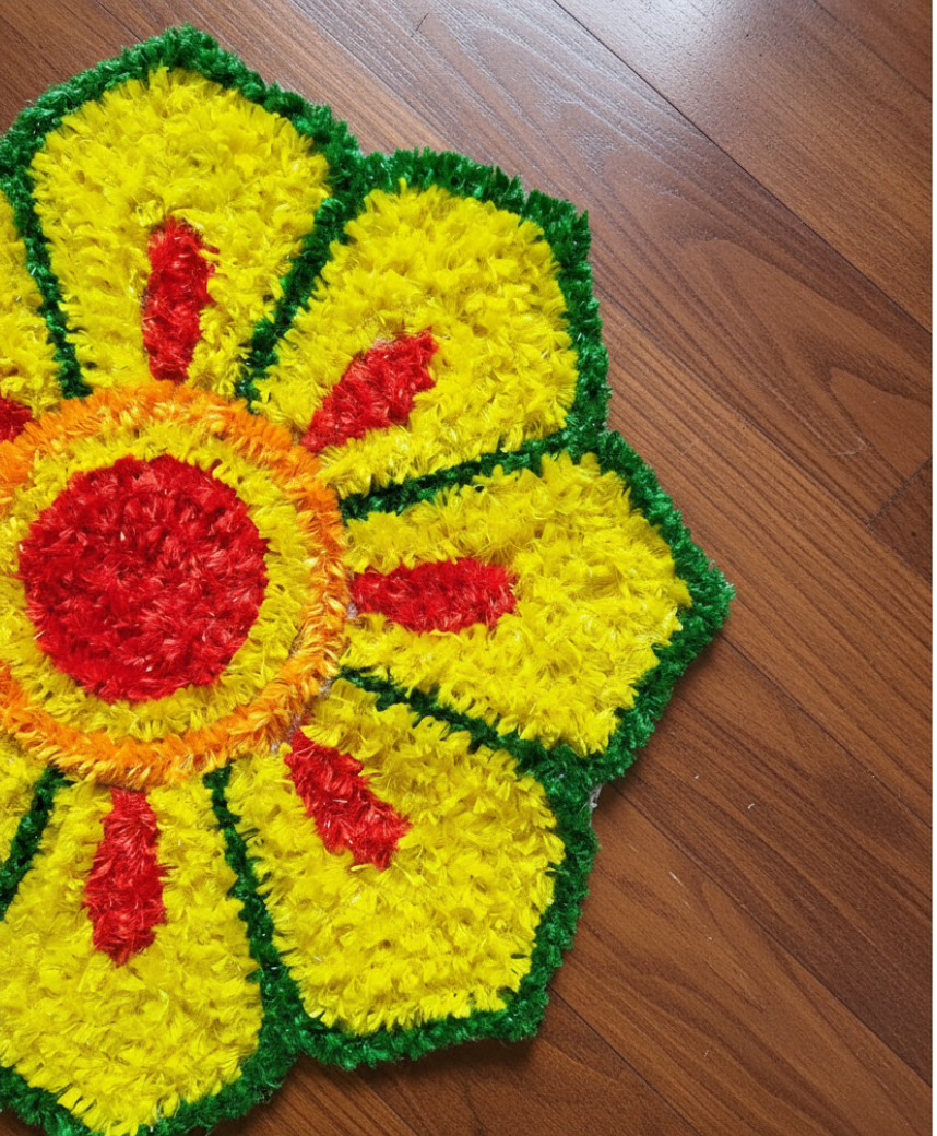 Handmade Rangoli Mat – Yellow Floral Design