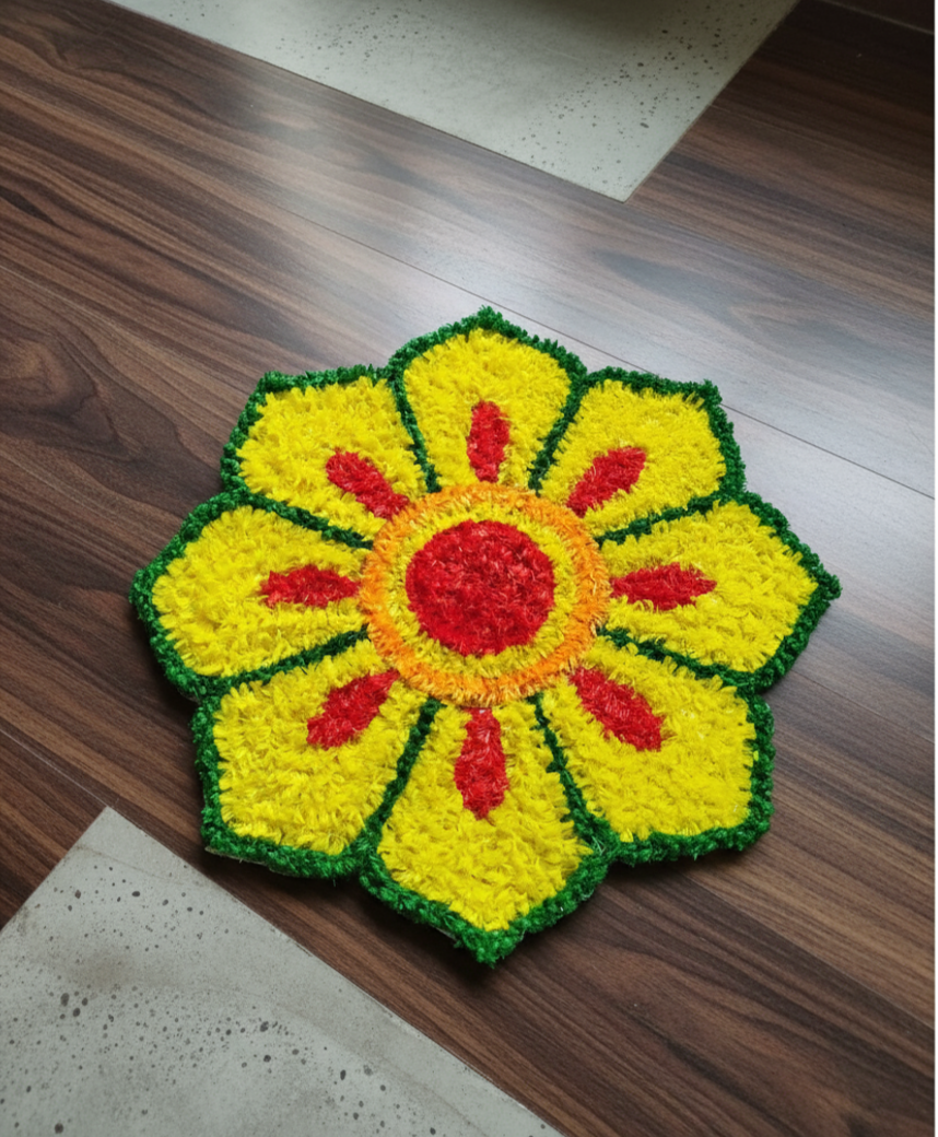 Handmade Rangoli Mat – Yellow Floral Design