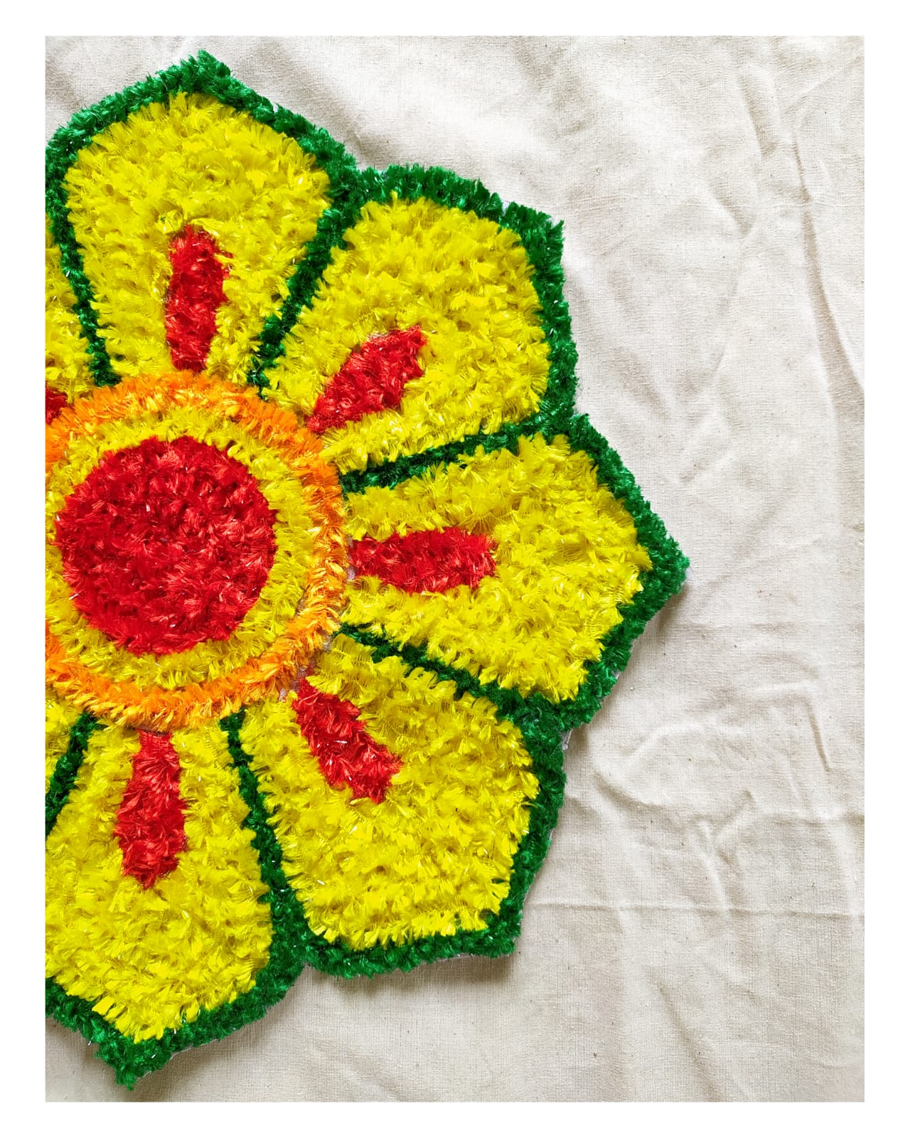 Handmade Rangoli Mat – Yellow Floral Design