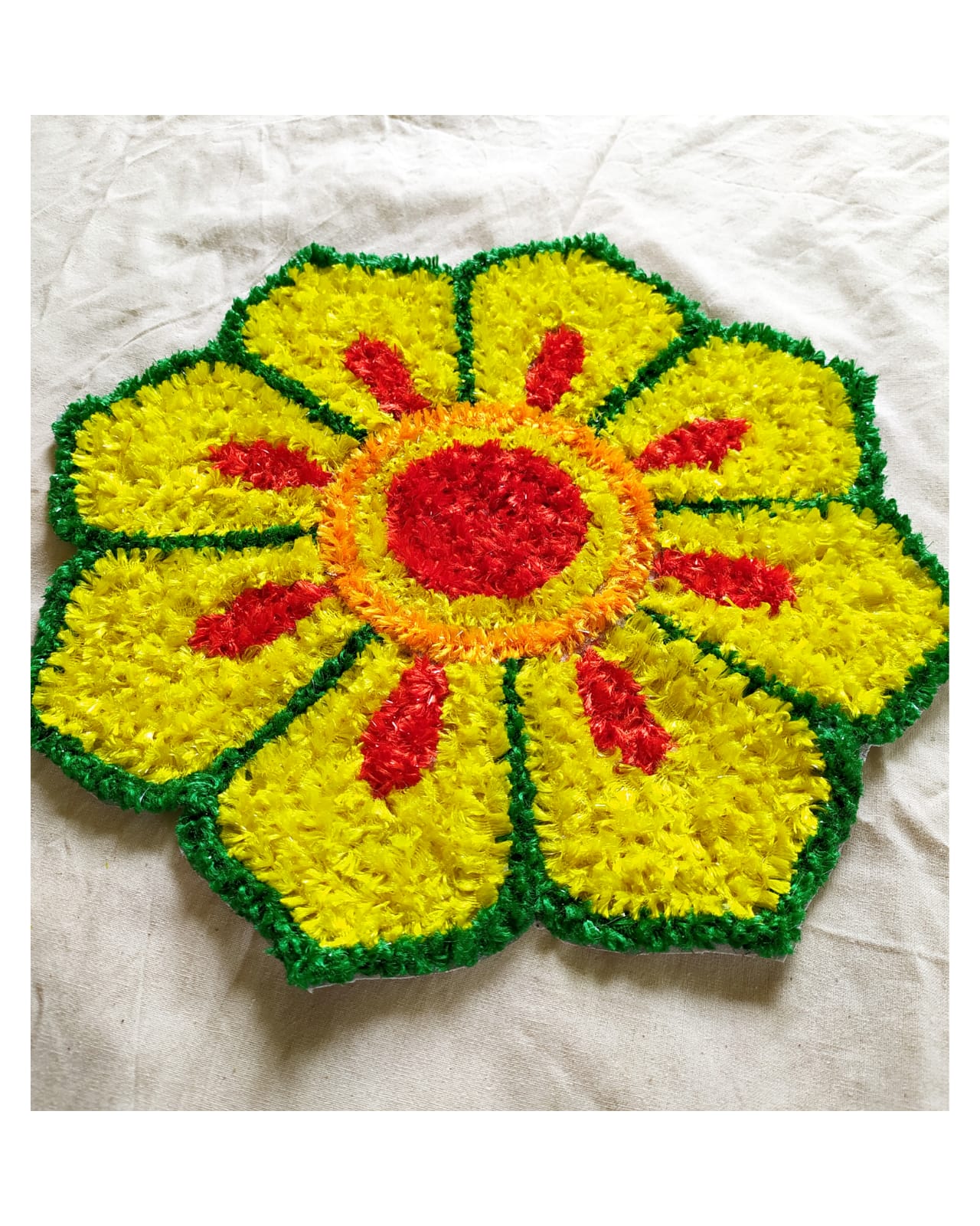 Handmade Rangoli Mat – Yellow Floral Design