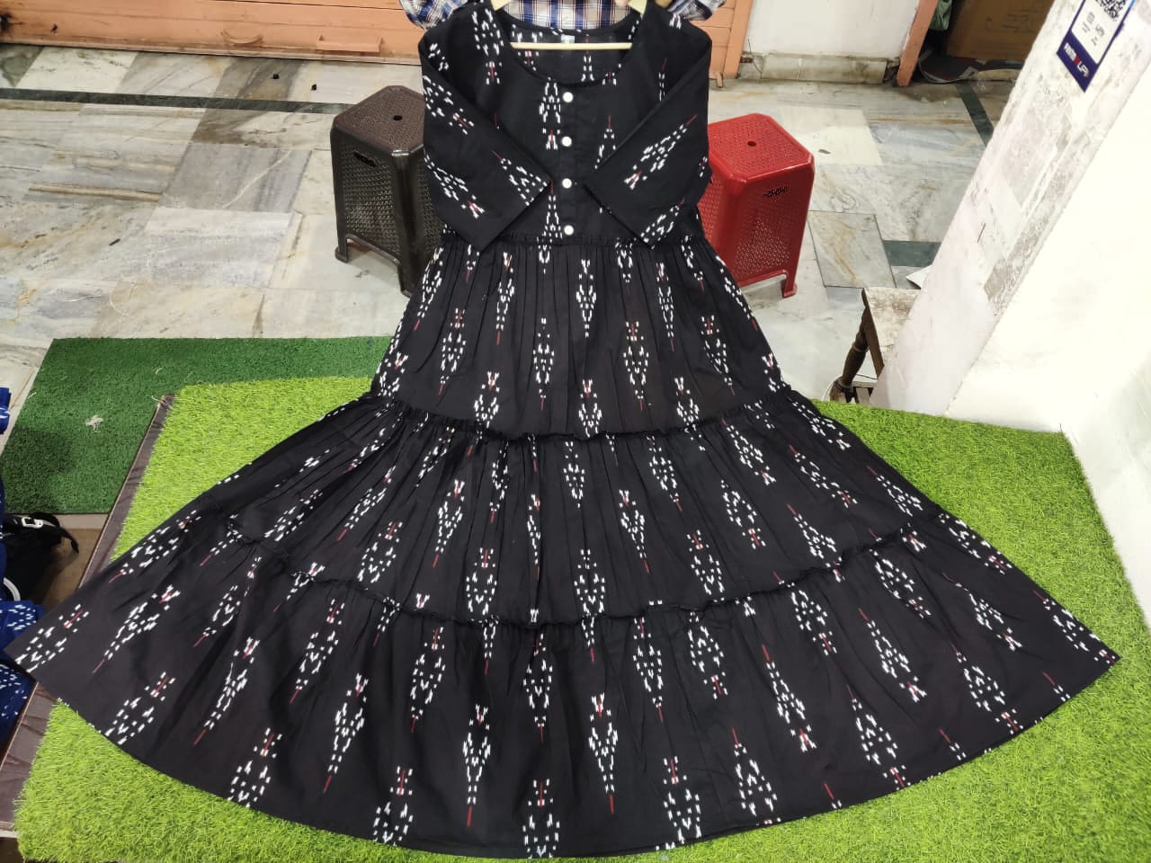 Ikkat print Cotton Full Flair Middy Gown