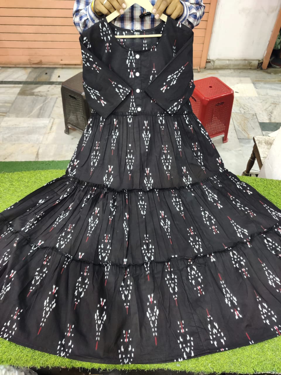 Ikkat print Cotton Full Flair Middy Gown