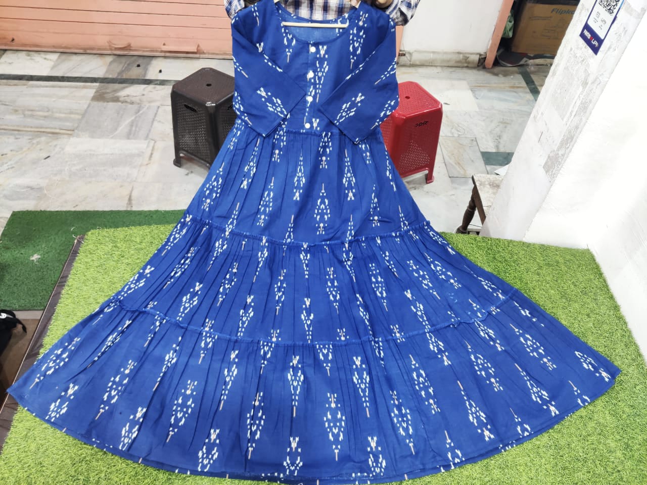 Ikkat print Cotton Full Flair Middy Gown