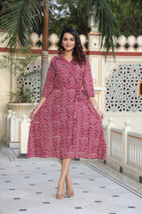 Beautiful Ikkat print Cotton Full Flair Middy Gown