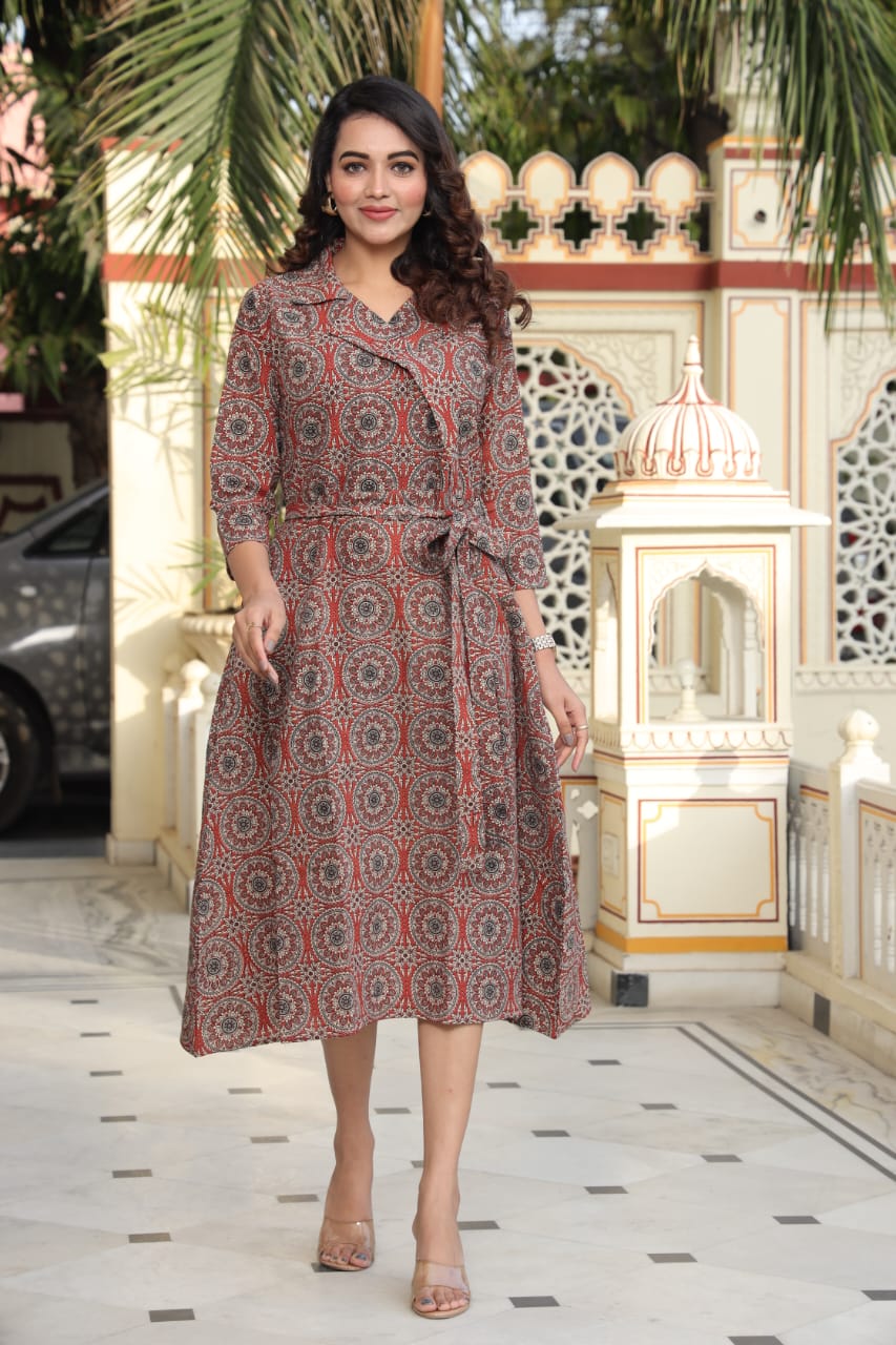 Beautiful Ikkat print Cotton Full Flair Middy Gown