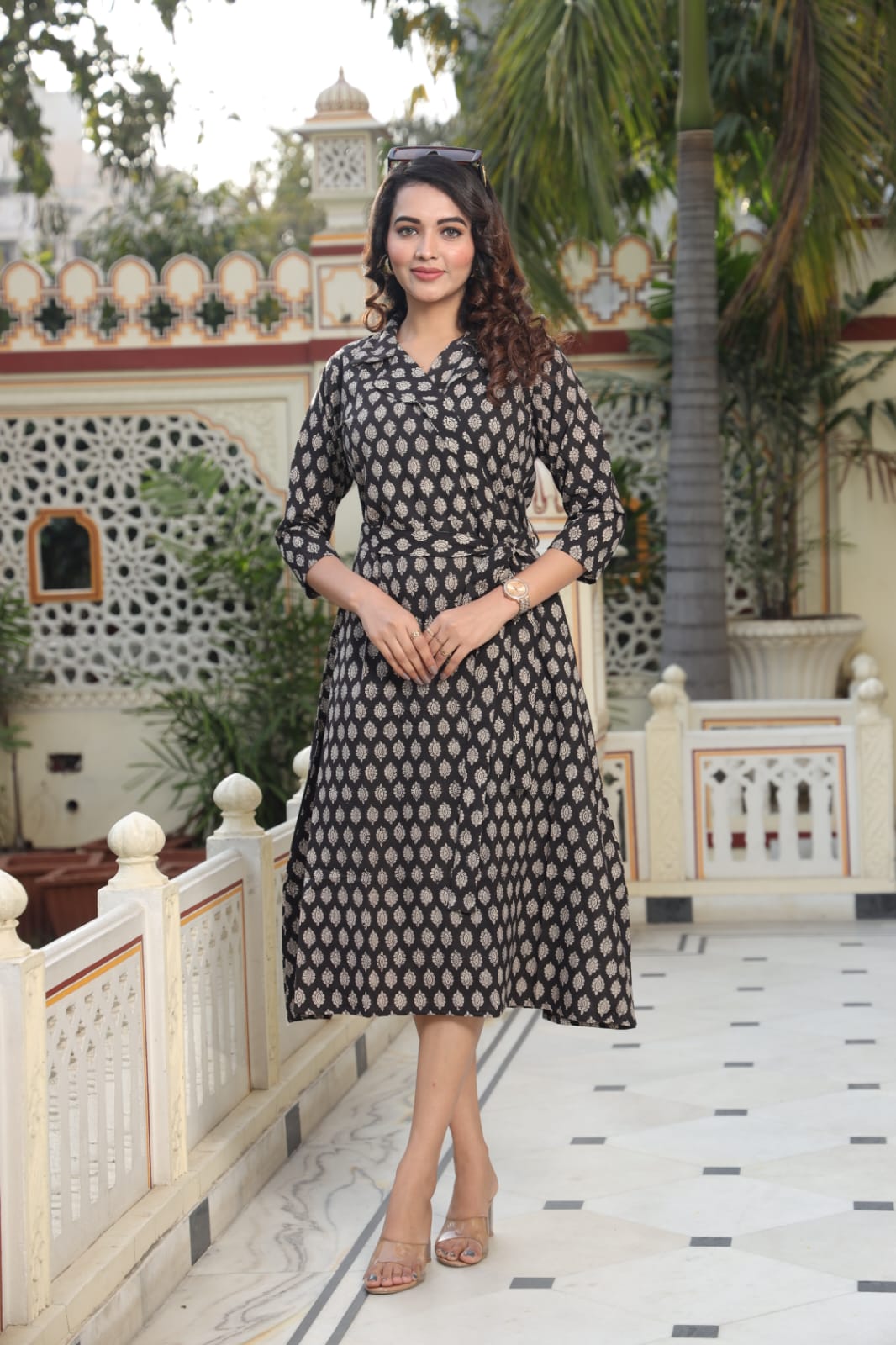 Beautiful Ikkat print Cotton Full Flair Middy Gown