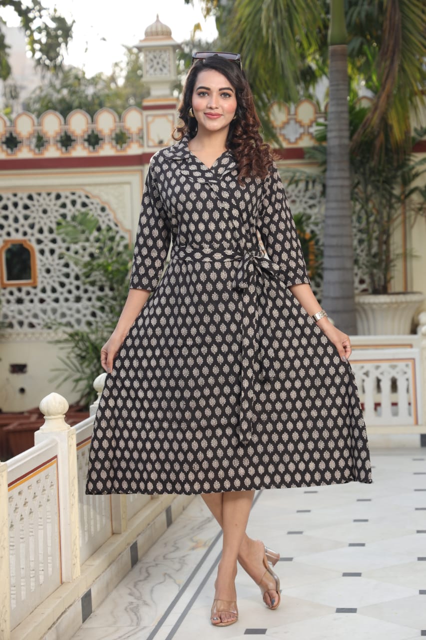 Beautiful Ikkat print Cotton Full Flair Middy Gown