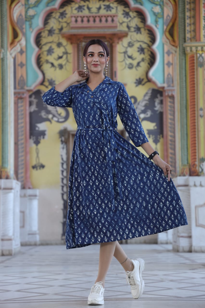 Beautiful Ikkat print Cotton Full Flair Middy Gown