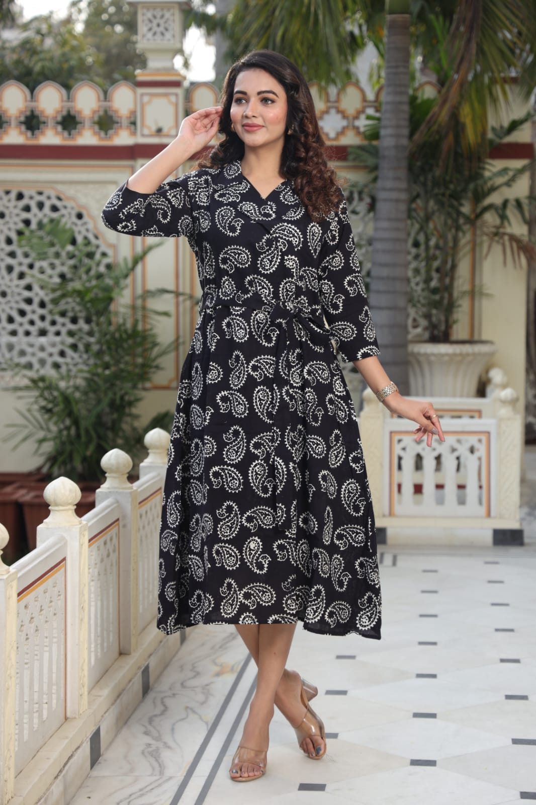 Beautiful Ikkat print Cotton Full Flair Middy Gown