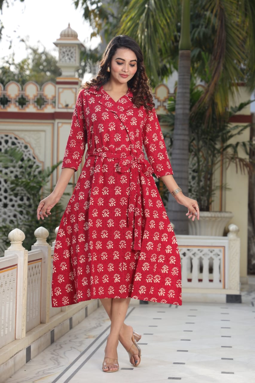 Beautiful Ikkat print Cotton Full Flair Middy Gown