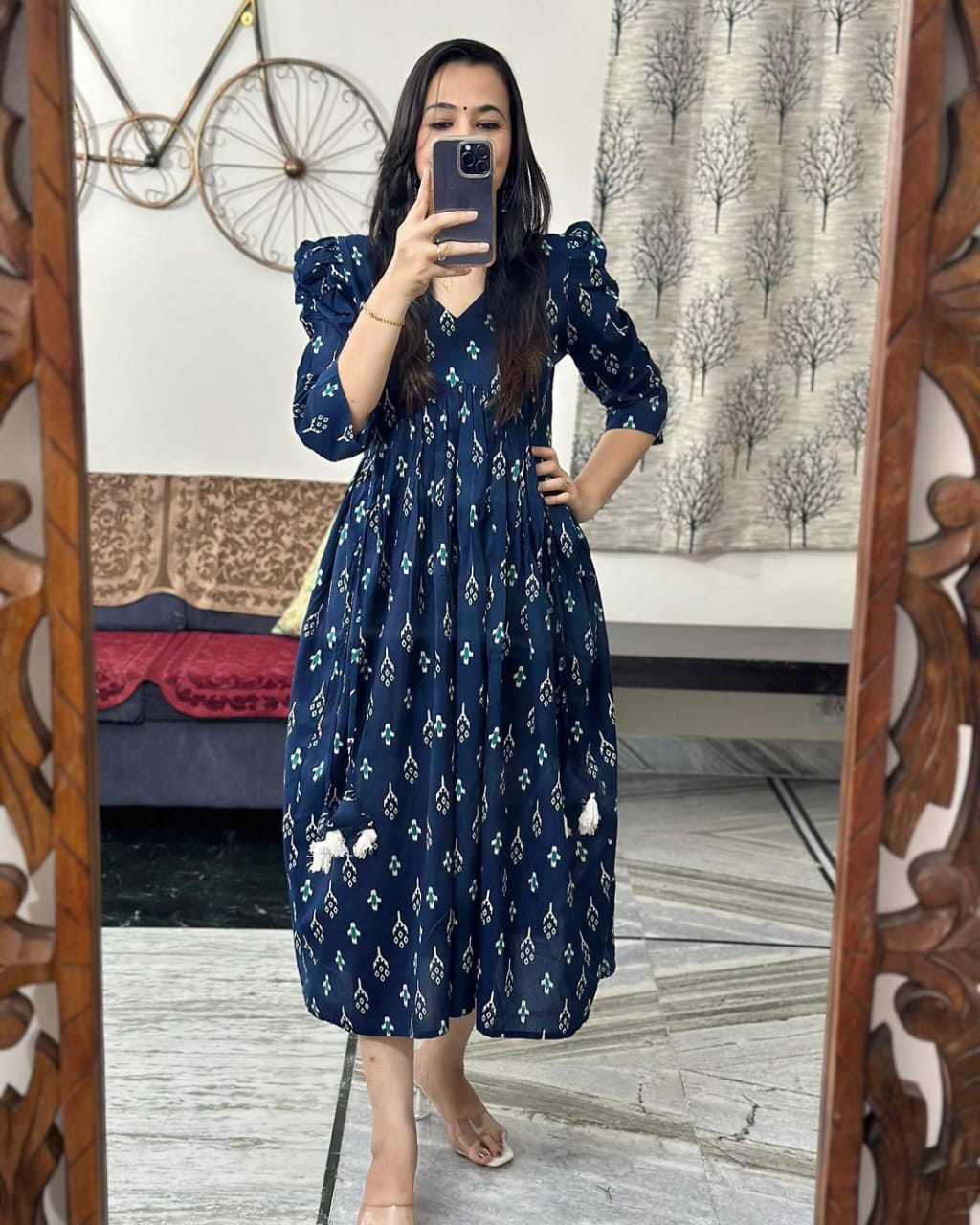 Beautiful Ikkat print Cotton Full Flair Middy Gown