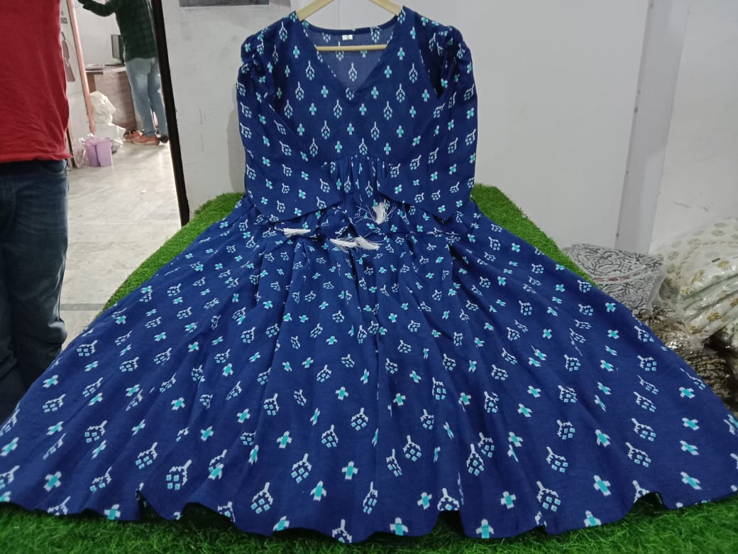 Beautiful Ikkat print Cotton Full Flair Middy Gown