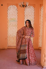 Cotton Bagru Printed Designer Top & Skirt with Mulmul Dupatta (Lehenga Choli)