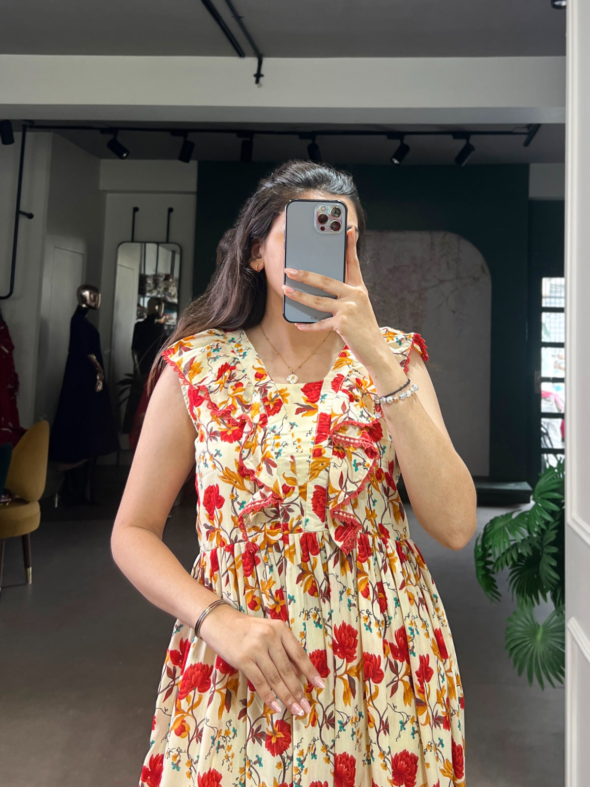 Floral Maslin Silk Printed Frock Dress – Elegant Daily Wear Casual Collection for Women