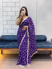 Soft Georgette Leriya Print Bandhej Saree with Embroidered Sequence Lace – Office &amp; Daily Wear Collection