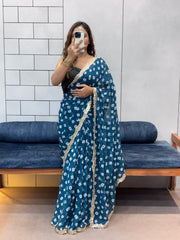 Soft Georgette Leriya Print Bandhej Saree with Embroidered Sequence Lace – Office &amp; Daily Wear Collection