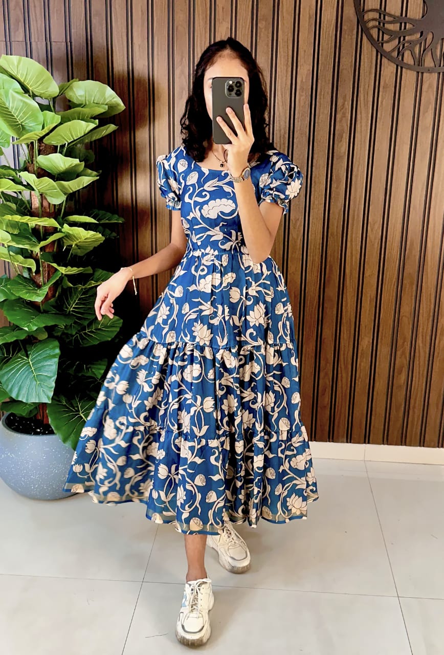 Pure Cotton Silk Digital Print Frock Dress – Full Flair Ready-to-Wear Collection