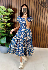 Pure Cotton Silk Digital Print Frock Dress – Full Flair Ready-to-Wear Collection