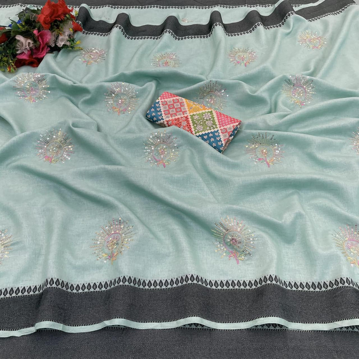 Dola Jacquard Saree with Embroidery Work and Satin Digital Print Blouse – Premium Festive Collection