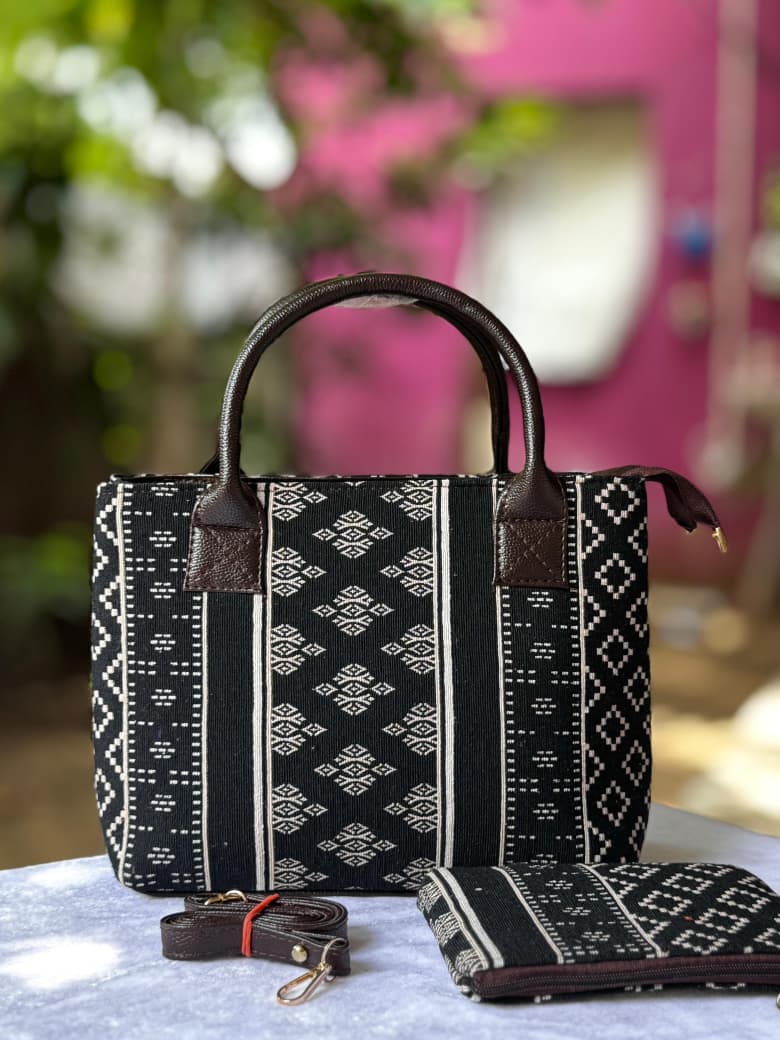 Tim Tim Handbag Cum Sling – Rugged Fabric Dual Partition Bag with Adjustable Sling