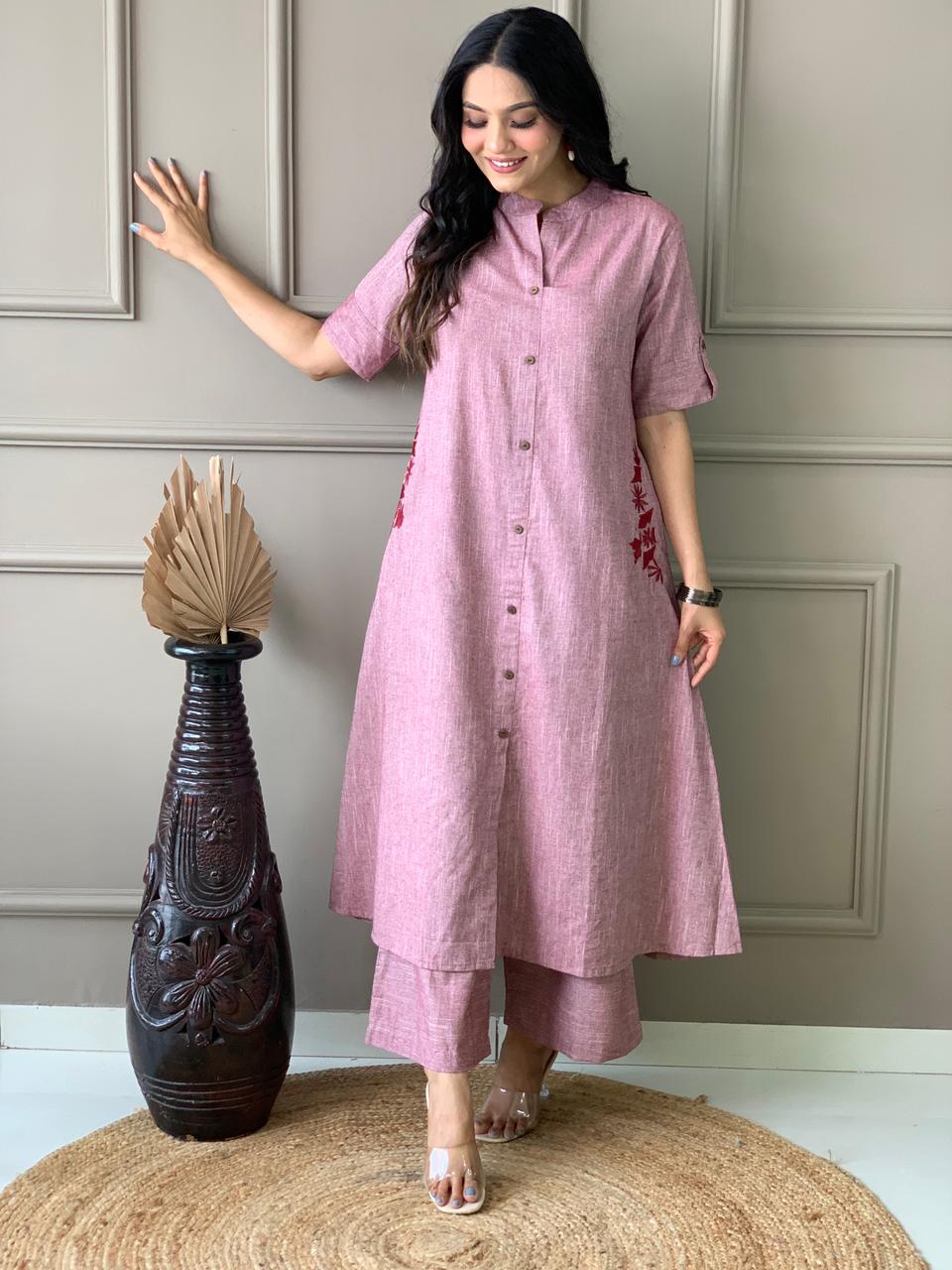 Premium Cotton Slab A-Line Kurta Set