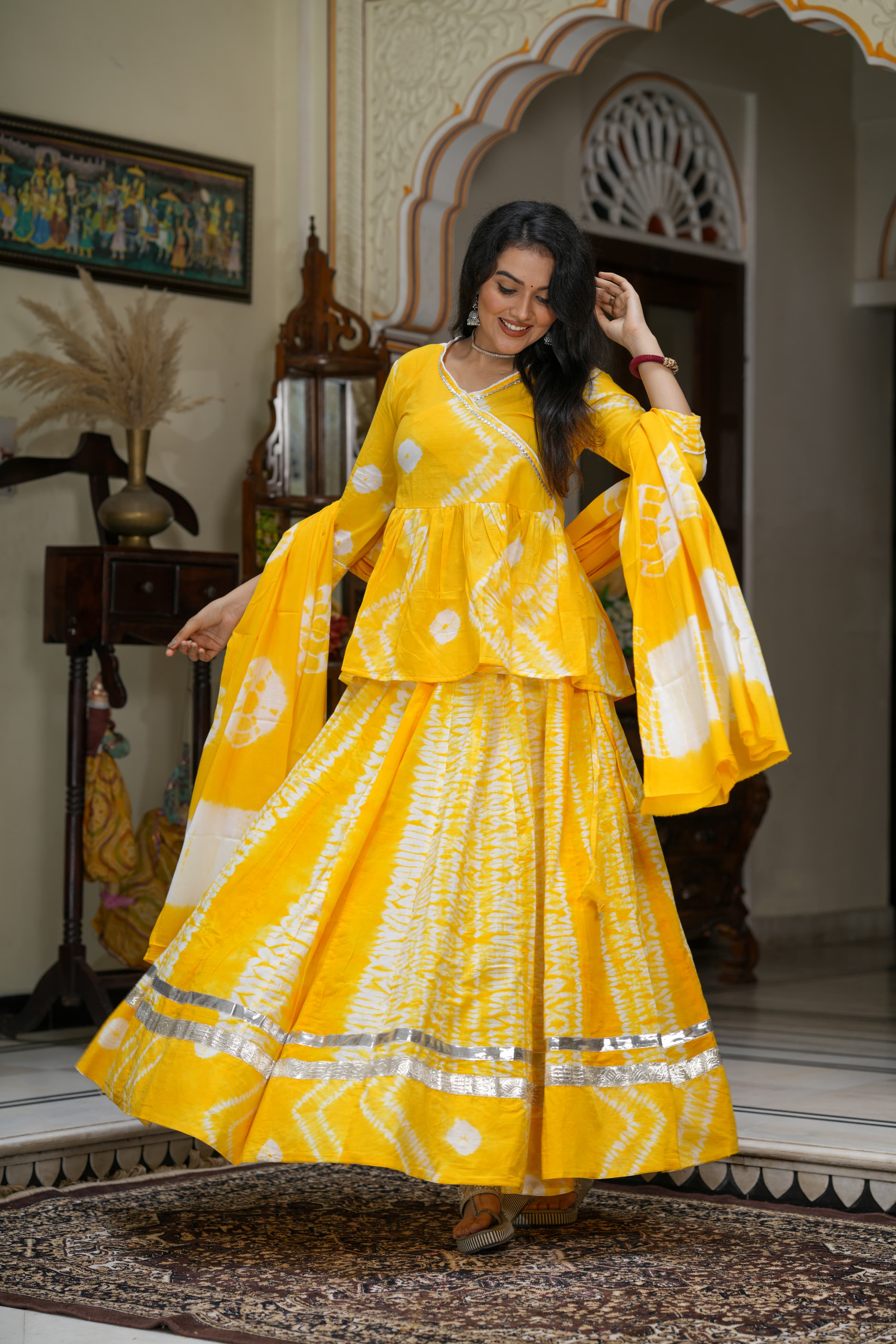 Navratri Special Collection – Bagru Hand Block Printed Designer Angrakha Choli & Skirt with Mulmul Dupatta