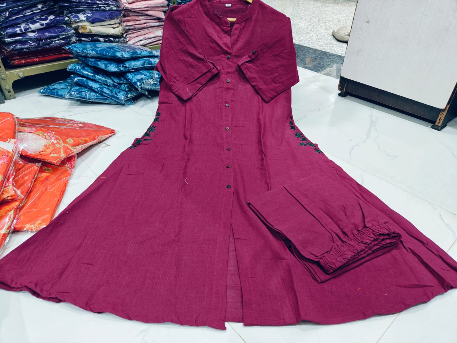 Premium Cotton Slab A-Line Kurta Set