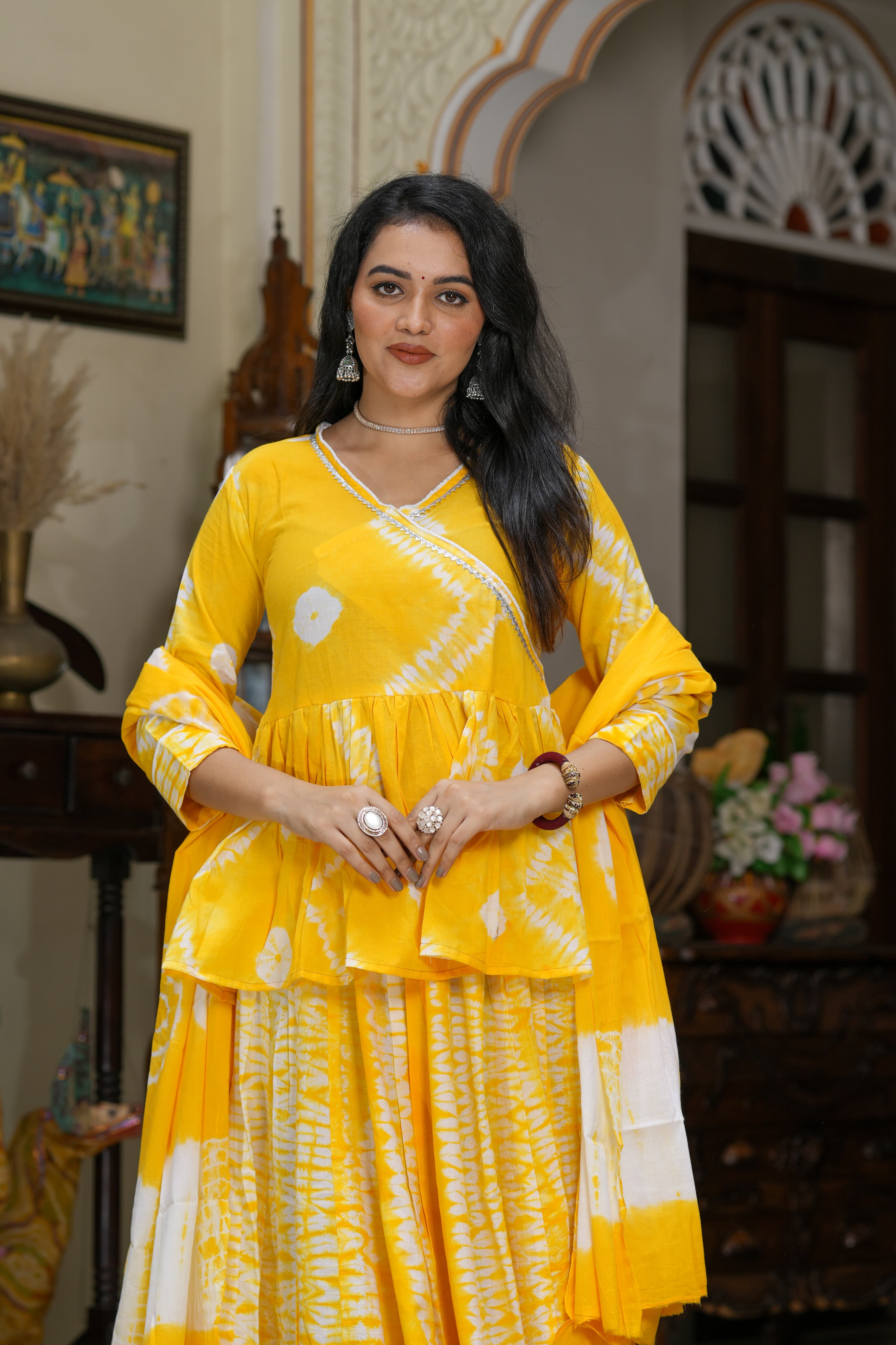 Navratri Special Collection – Bagru Hand Block Printed Designer Angrakha Choli & Skirt with Mulmul Dupatta