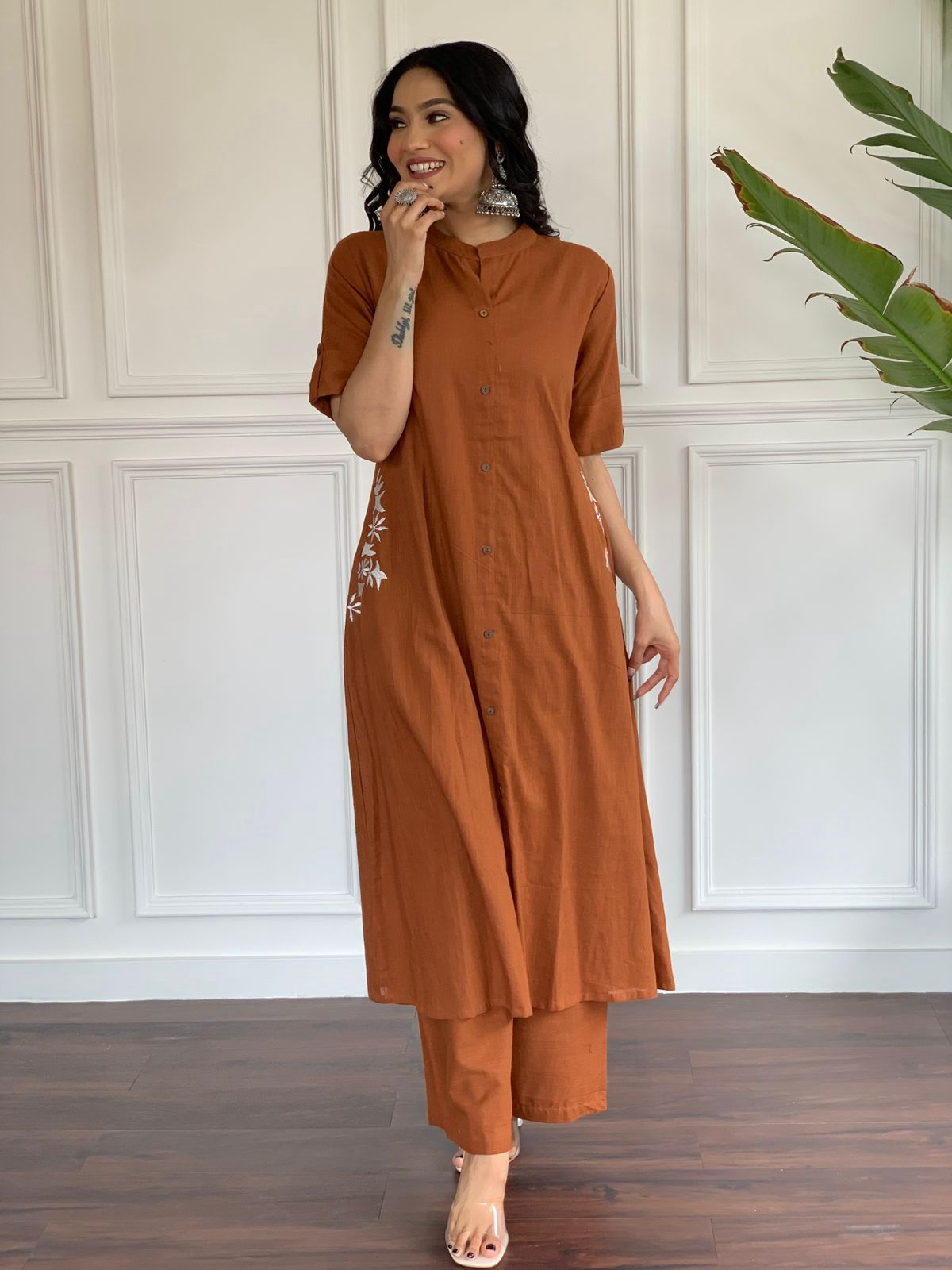 Premium Cotton Slab A-Line Kurta Set
