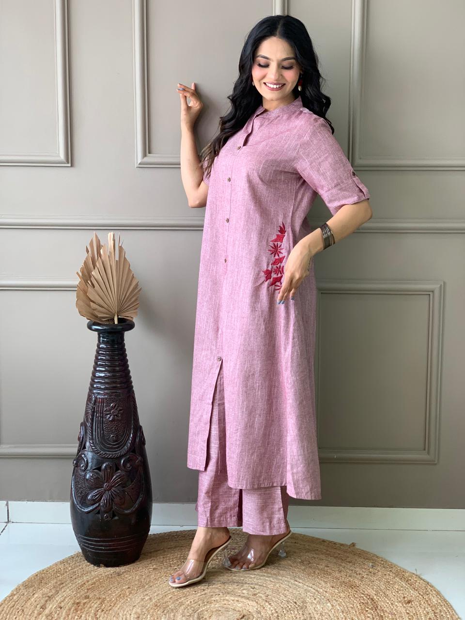 Premium Cotton Slab A-Line Kurta Set